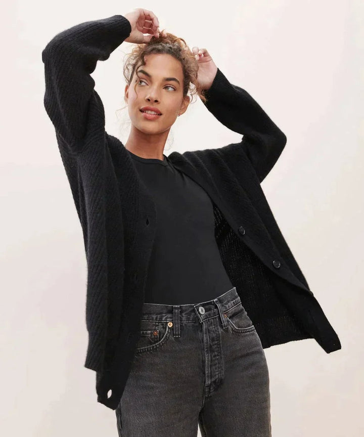 Women's Oversized V-Neck Button-Front Cashmere Cardigan