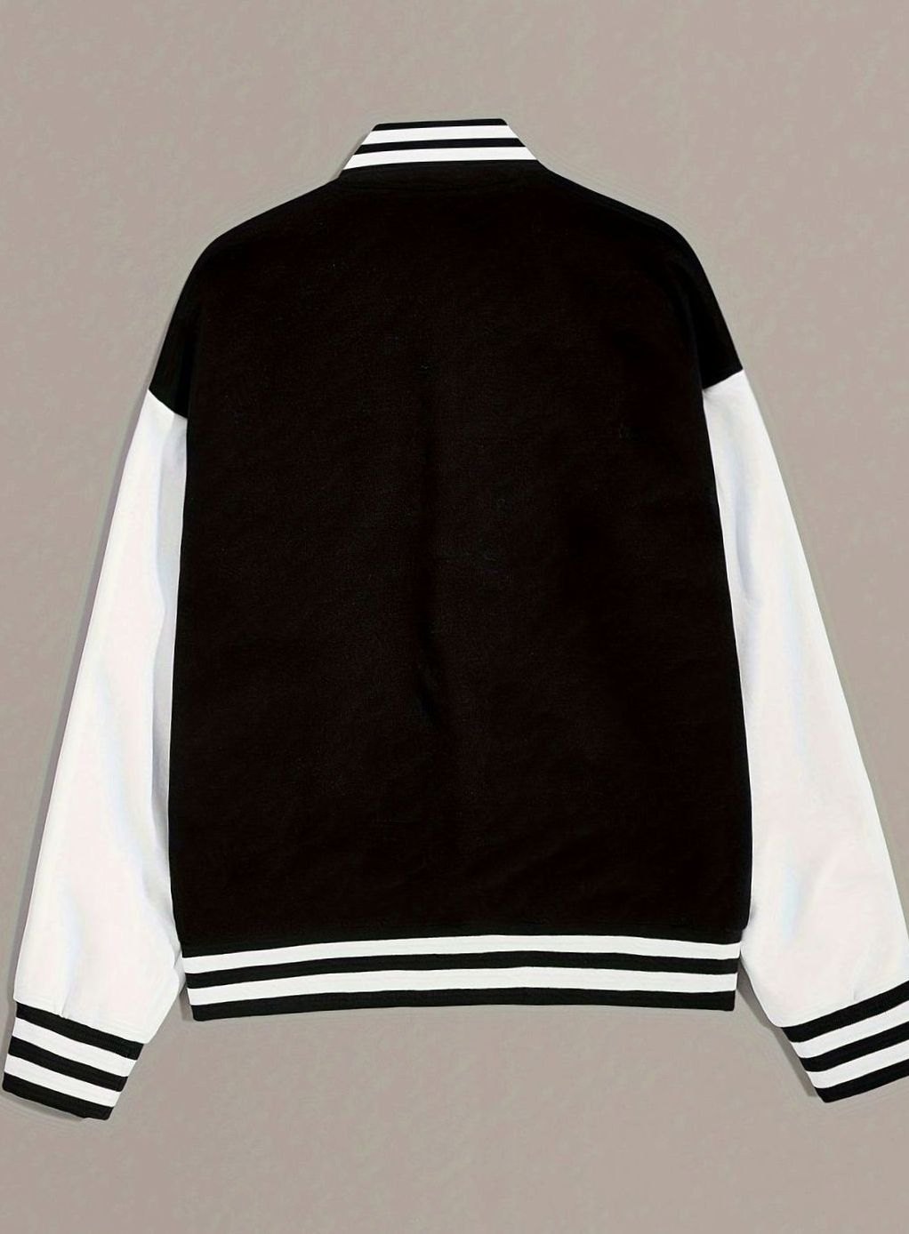 Women's Oversized Varsity Bomber Jacket Snap-Button Two-Tone Badge