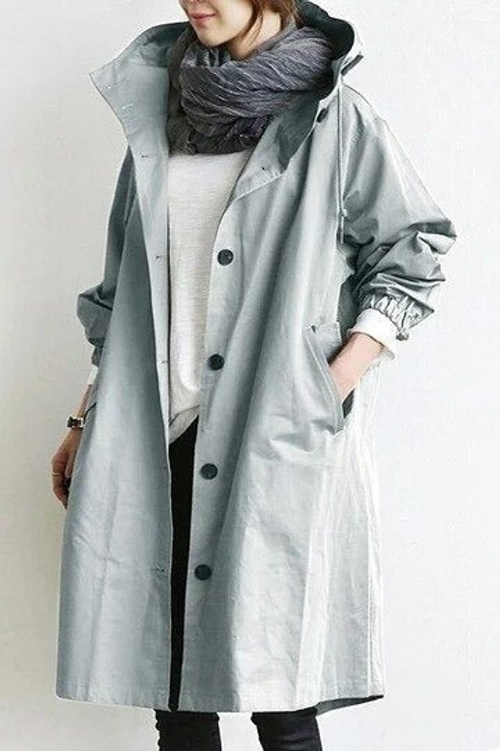 Women's Oversized Water-Resistant Longline Trench Coat - Light Blue