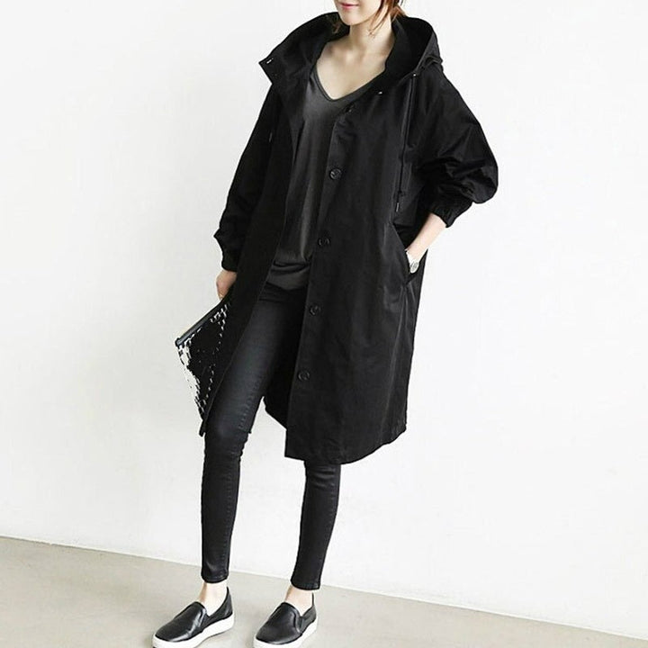 Women's Oversized Water-Resistant Longline Trench Coat - Black