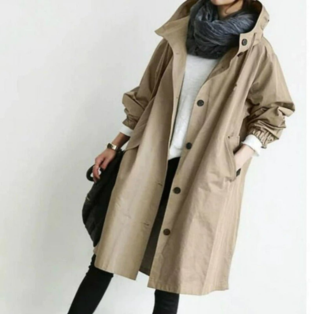 Women's Oversized Water-Resistant Longline Trench Coat - Brown