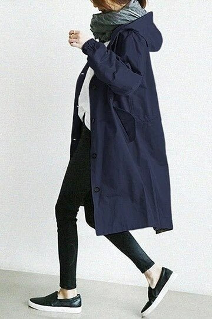 Women's Oversized Water-Resistant Longline Trench Coat - Navy Blue
