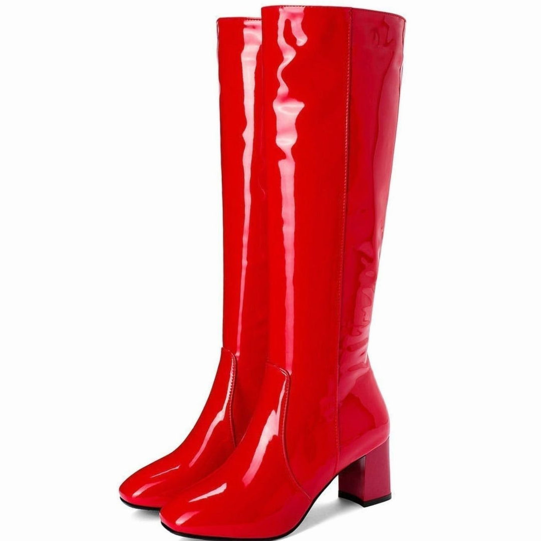 Women's Patent Leather Block-Heel Knee-High Boots