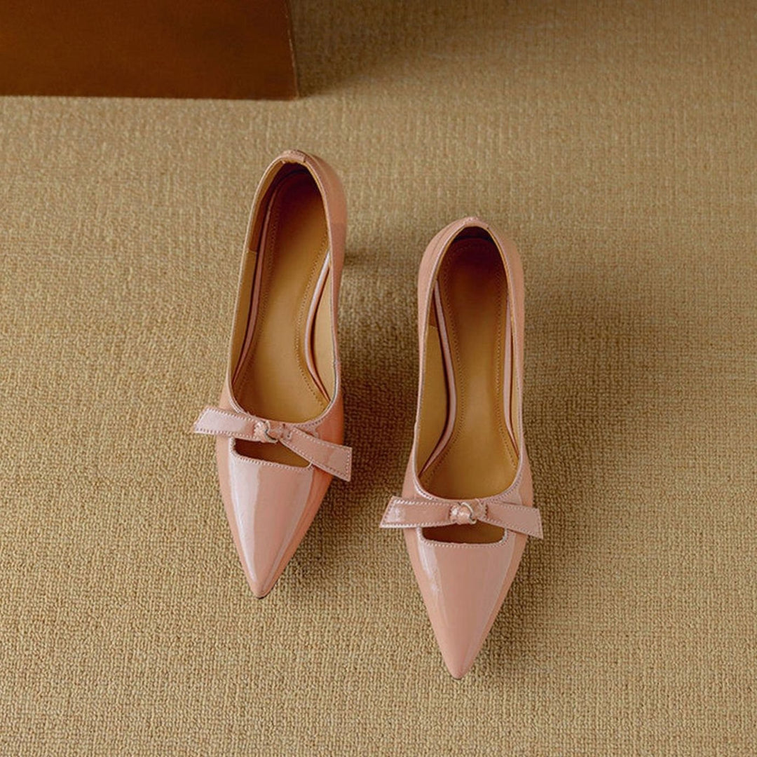 Women's Patent Pointed-Toe Bow Slip-On Kitten Heel Pumps