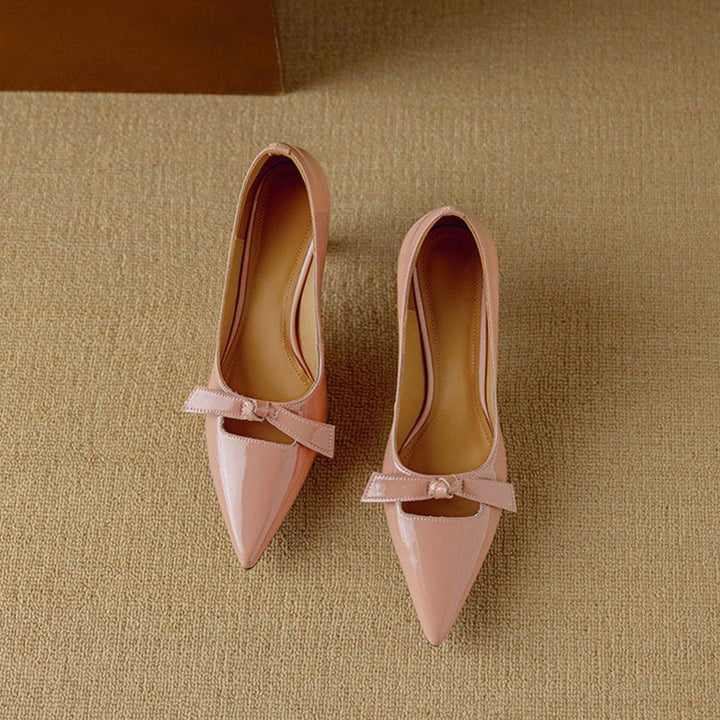 Women's Patent Pointed-Toe Bow Slip-On Kitten Heel Pumps