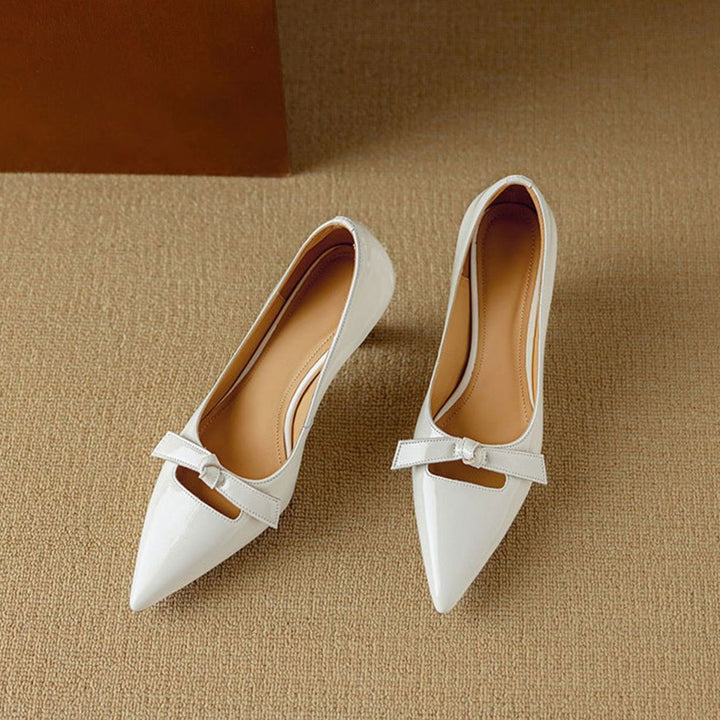 Women's Patent Pointed-Toe Bow Slip-On Kitten Heel Pumps