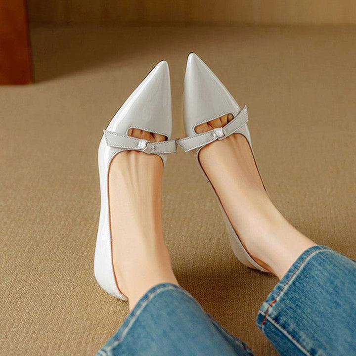 Women's Patent Pointed-Toe Bow Slip-On Kitten Heel Pumps