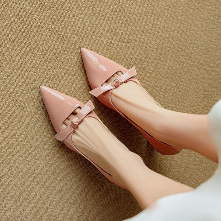 Women's Patent Pointed-Toe Bow Slip-On Kitten Heel Pumps