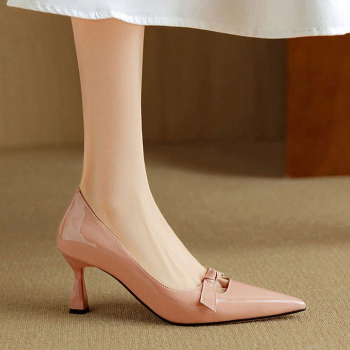 Women's Patent Pointed-Toe Bow Slip-On Kitten Heel Pumps