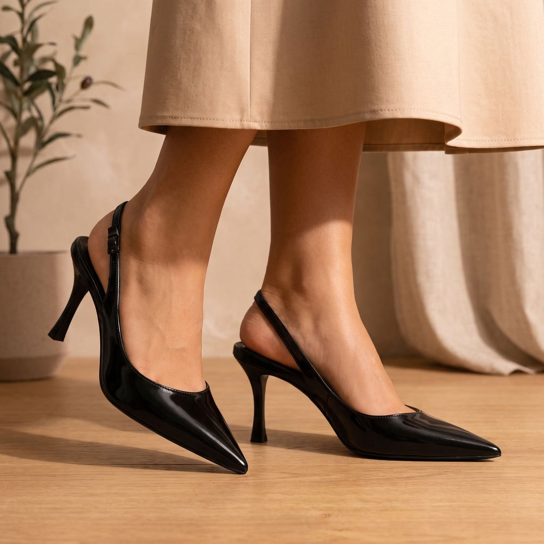 Women's Patent Pointed-Toe Slingback Stiletto Pumps
