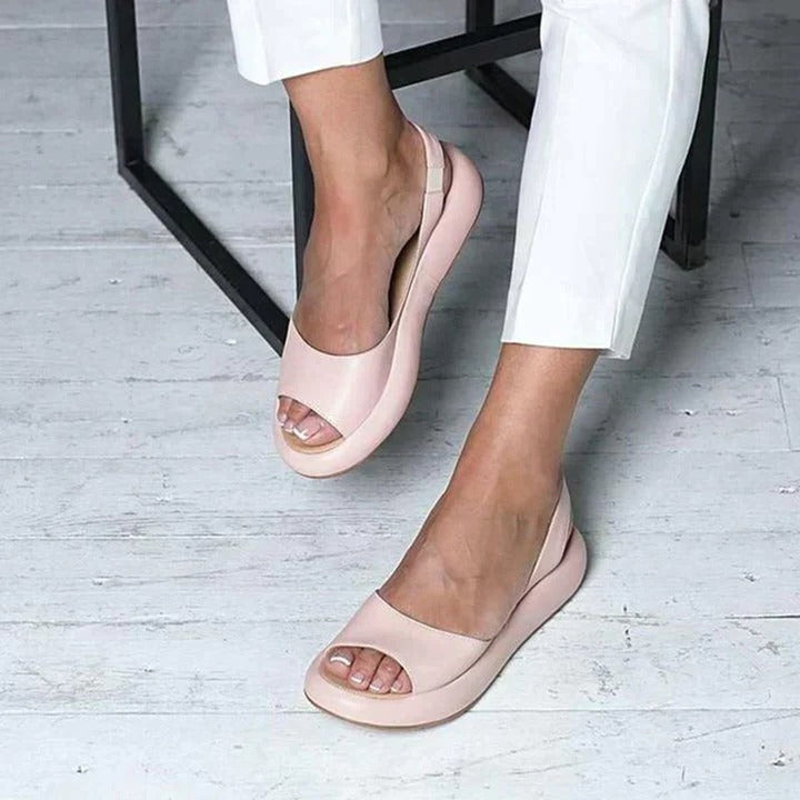 Women's Peep-Toe Slingback Comfortable Sandals Flat Summer - Roze