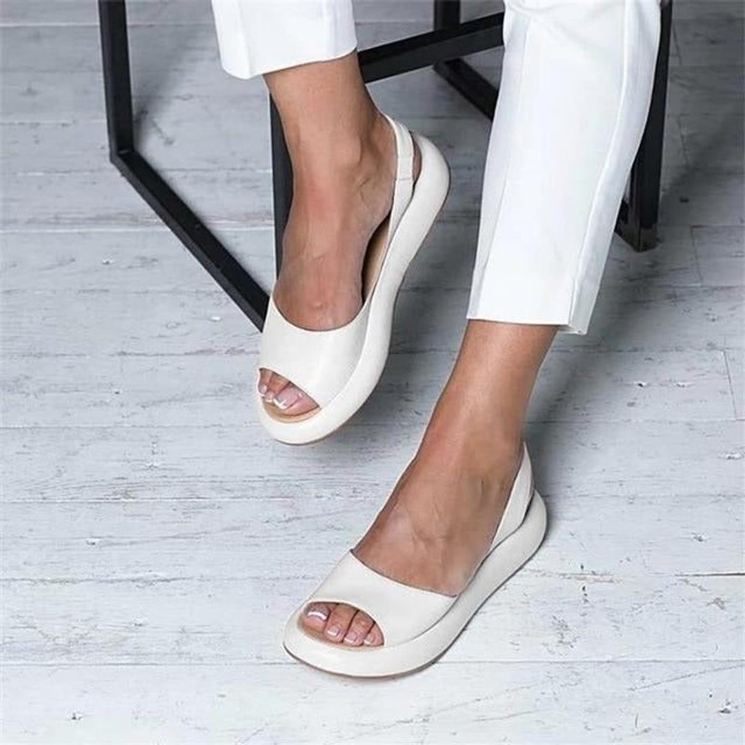 Women's Peep-Toe Slingback Comfortable Sandals Flat Summer - Wit