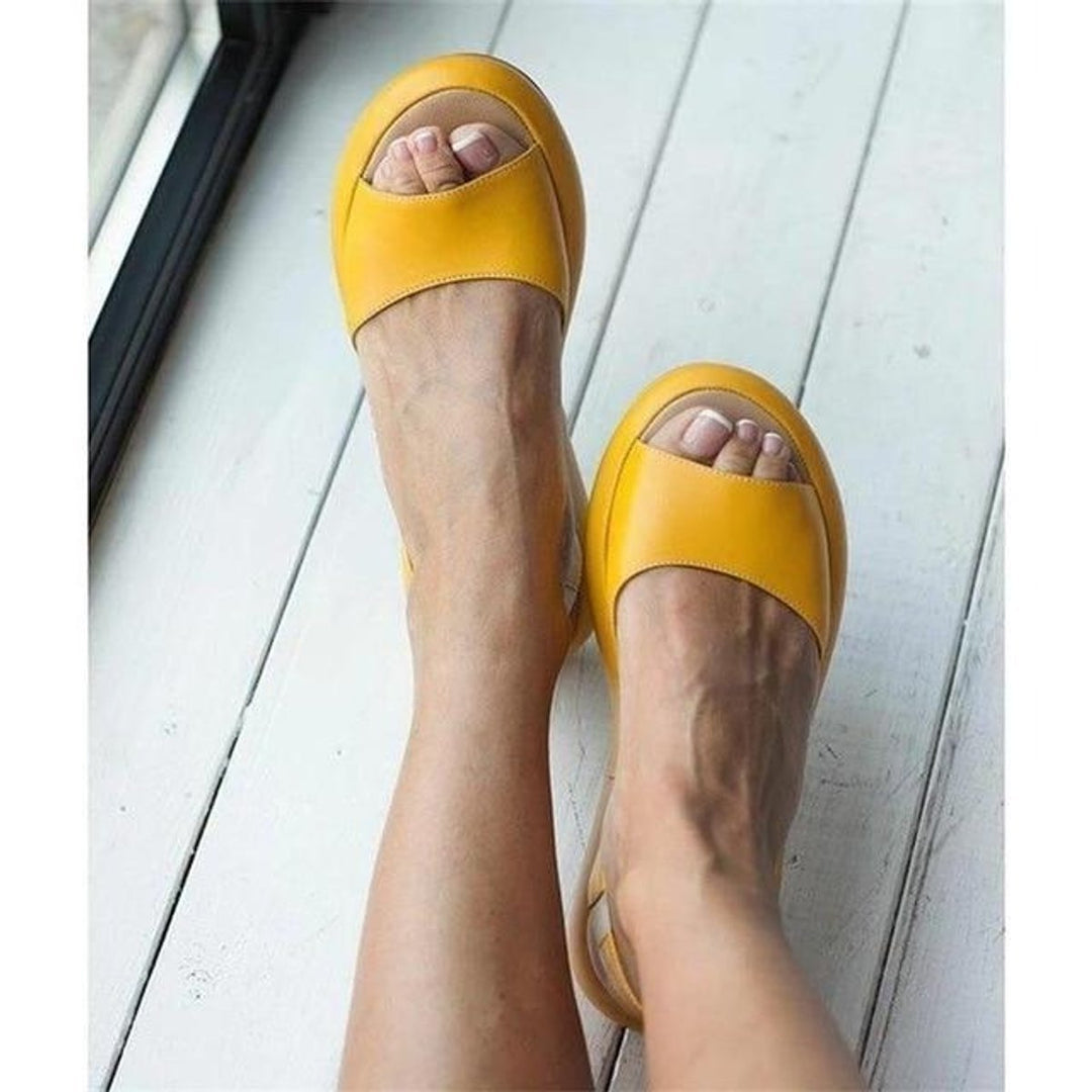 Women's Peep-Toe Slingback Comfortable Sandals Flat Summer - Geel