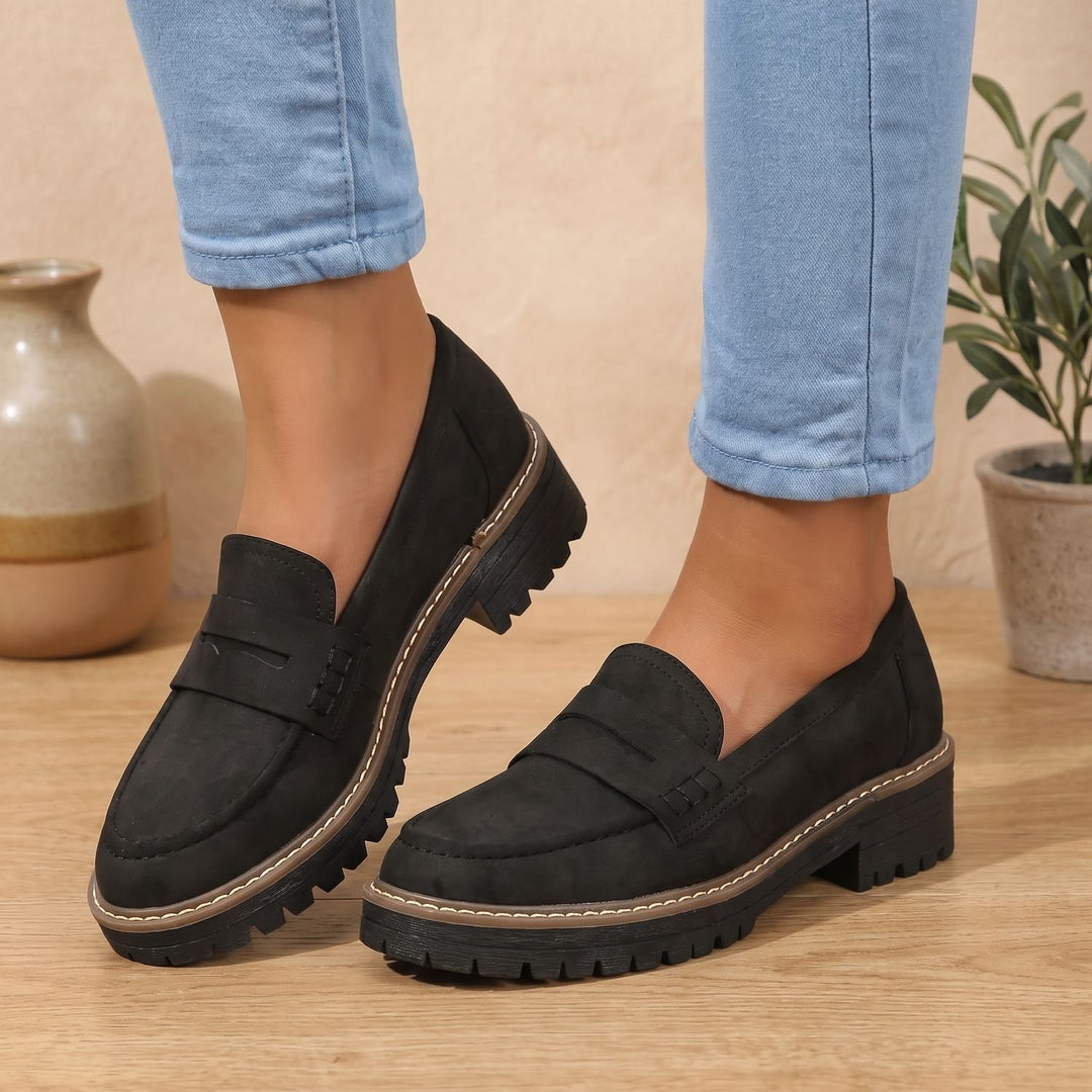 Women's Penny Slip-On Loafers Lug-Sole Platform - Black
