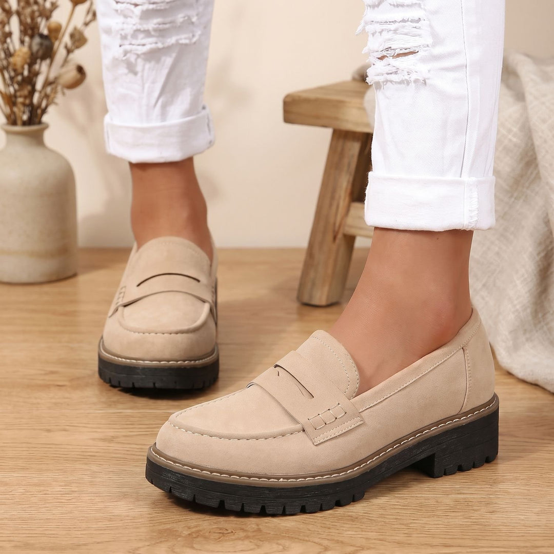 Women's Penny Slip-On Loafers Lug-Sole Platform - Beige