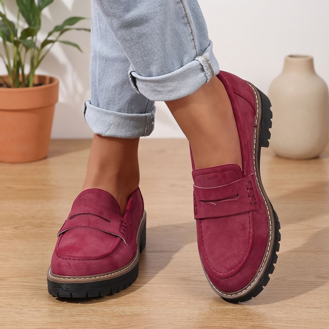 Women's Penny Slip-On Loafers Lug-Sole Platform - Red
