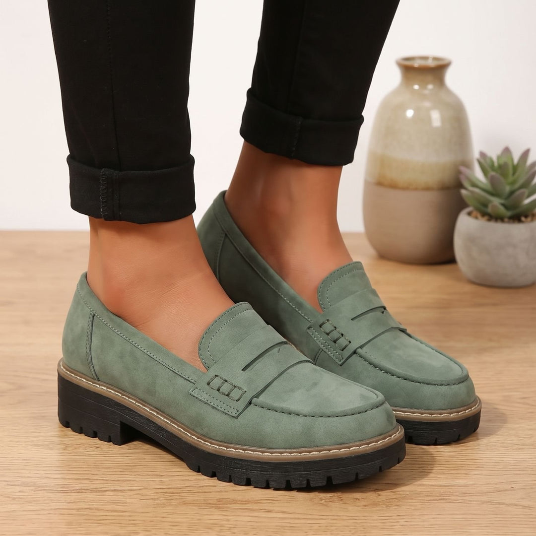 Women's Penny Slip-On Loafers Lug-Sole Platform - Green