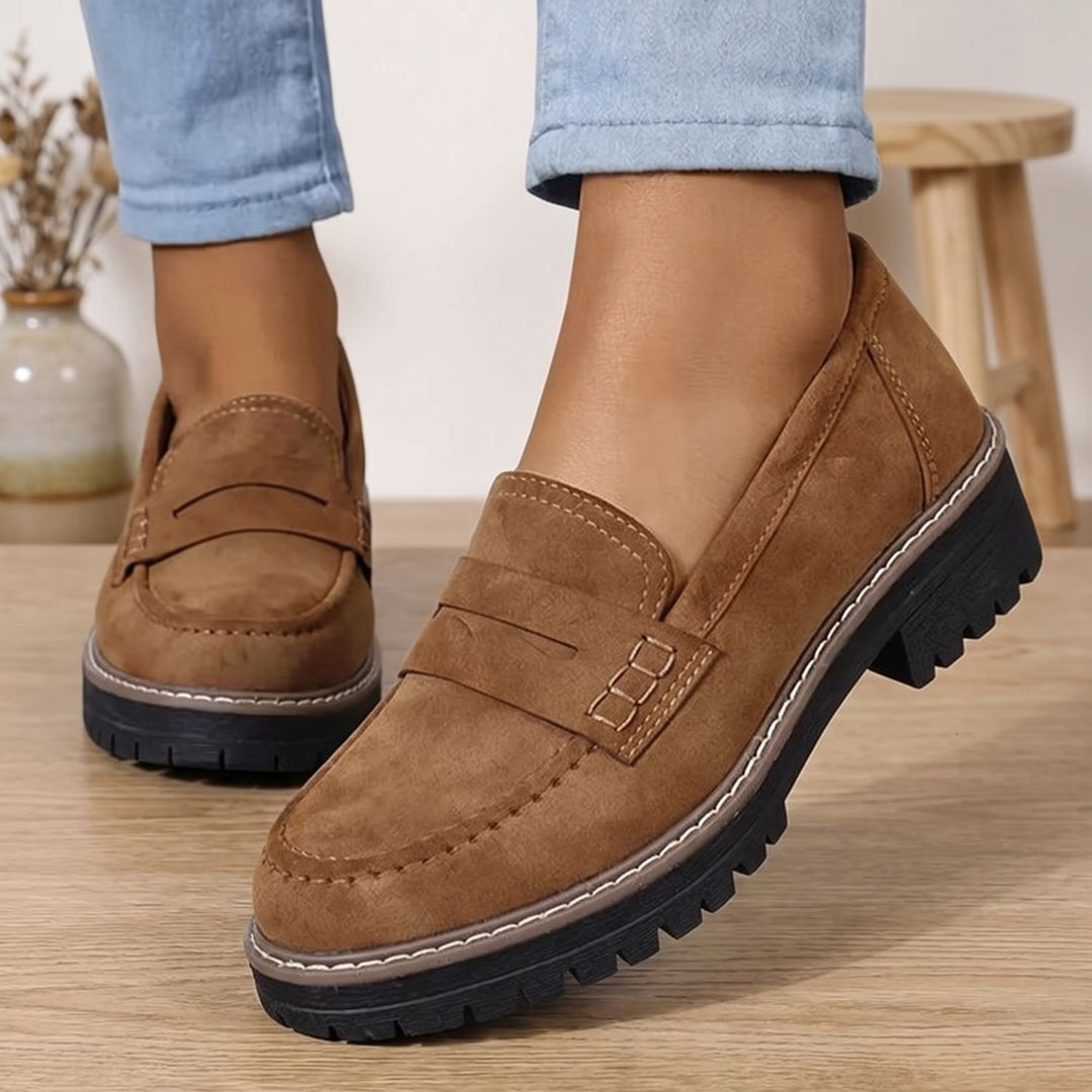 Women's Penny Slip-On Loafers Lug-Sole Platform - Brown