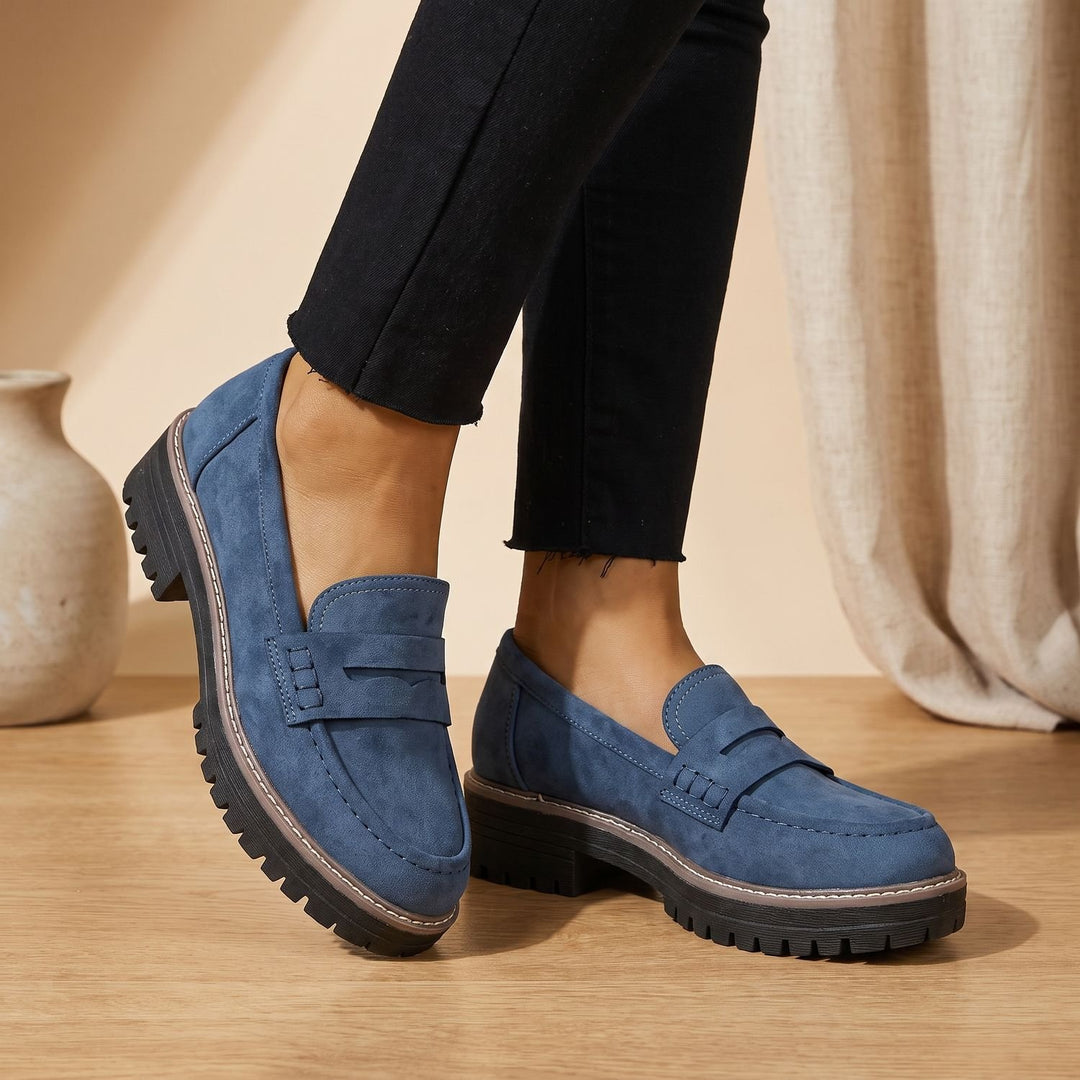 Women's Penny Slip-On Loafers Lug-Sole Platform - Blue