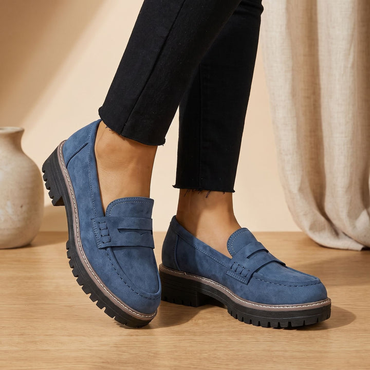 Women's Penny Slip-On Loafers Lug-Sole Platform - Blue