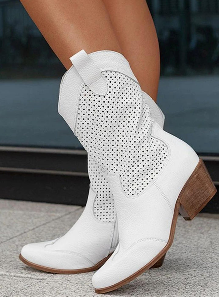 Women's Perforated Suede Mid-Calf Western Boots