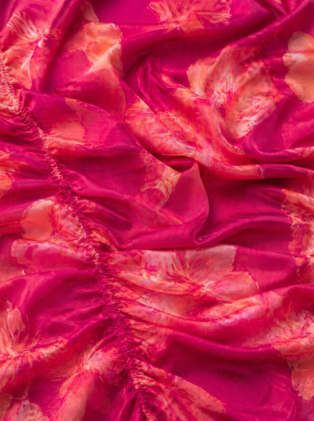 Women's Pink Floral Print Ruched Spaghetti Strap Midi Sundress