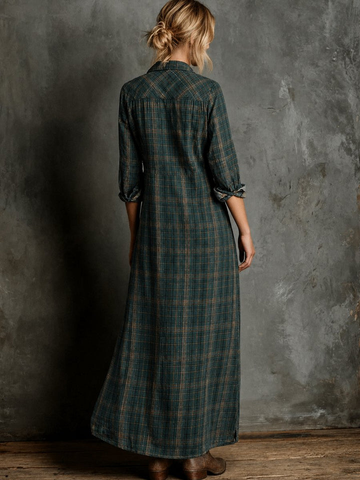 Women's Plaid Flannel Button-Down Maxi Formal Dresses