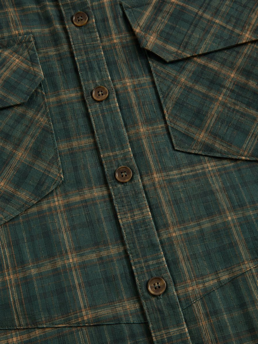 Women's Plaid Flannel Button-Down Maxi Formal Dresses
