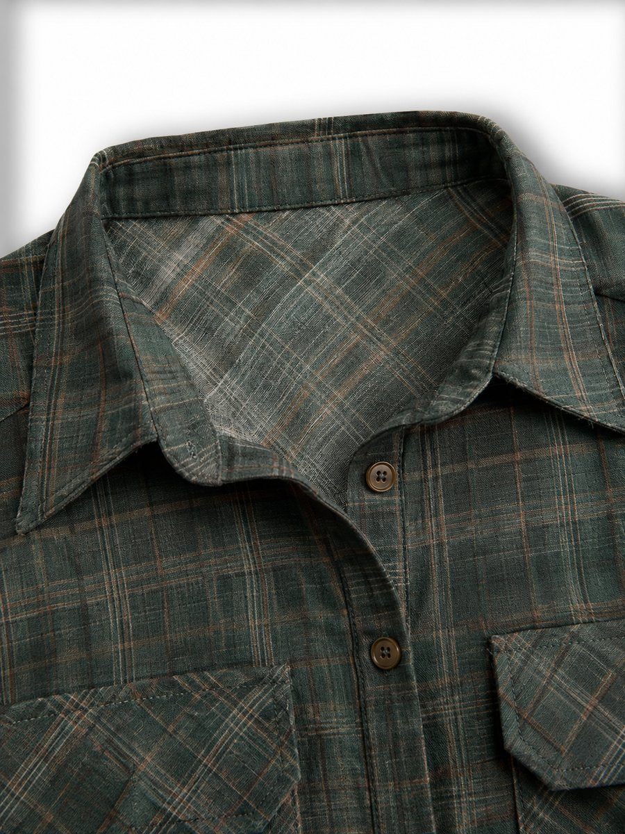 Women's Plaid Flannel Button-Down Maxi Formal Dresses