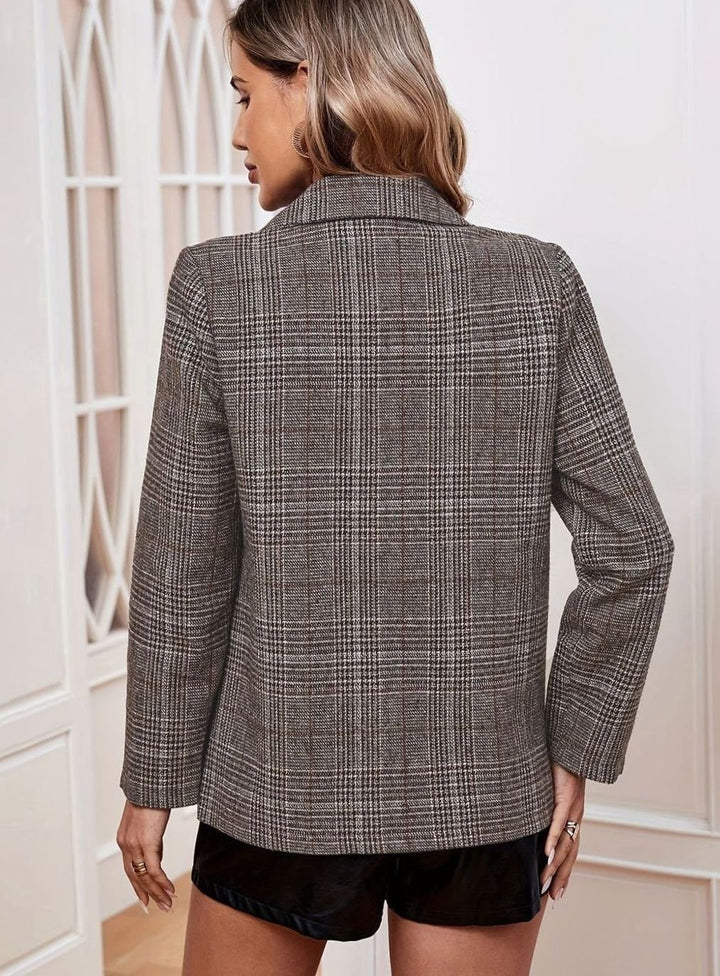 Women's Plaid Long-Sleeve Tailored Blazer Jacket