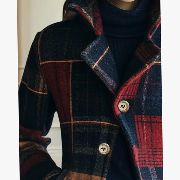 Women's Plaid Patchwork Single-Breasted Winter Coat Jacket