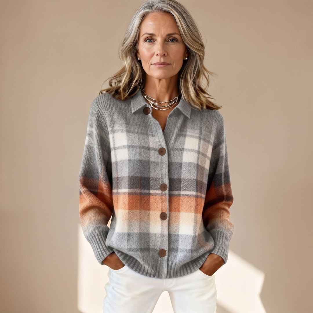 Women's Plaid Shacket Button-Down Knit Sweater