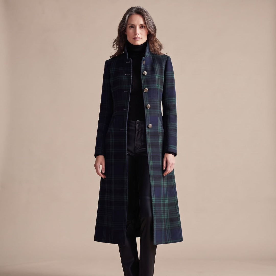 Women's Plaid Wool Coat Long Tailored Overcoat
