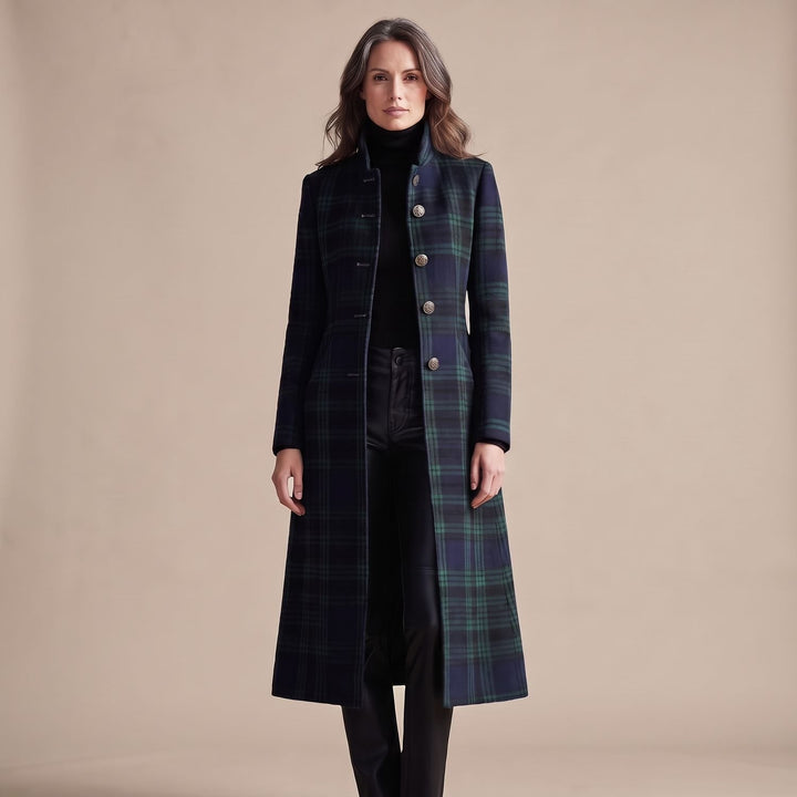 Women's Plaid Wool Coat Long Tailored Overcoat