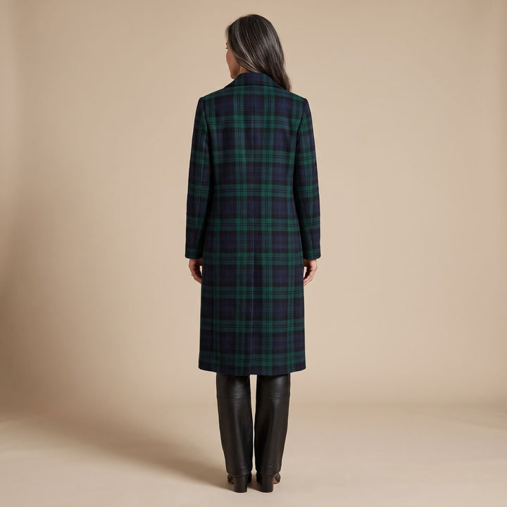 Women's Plaid Wool Coat Long Tailored Overcoat