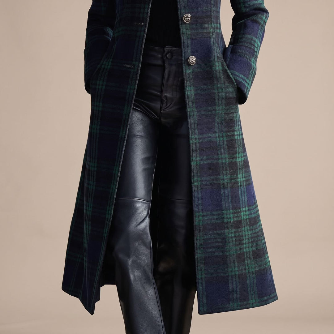 Women's Plaid Wool Coat Long Tailored Overcoat