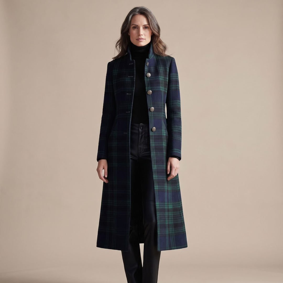 Women's Plaid Wool Coat Long Tailored Overcoat