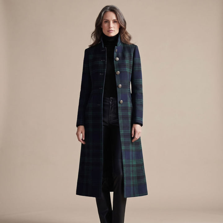 Women's Plaid Wool Coat Long Tailored Overcoat