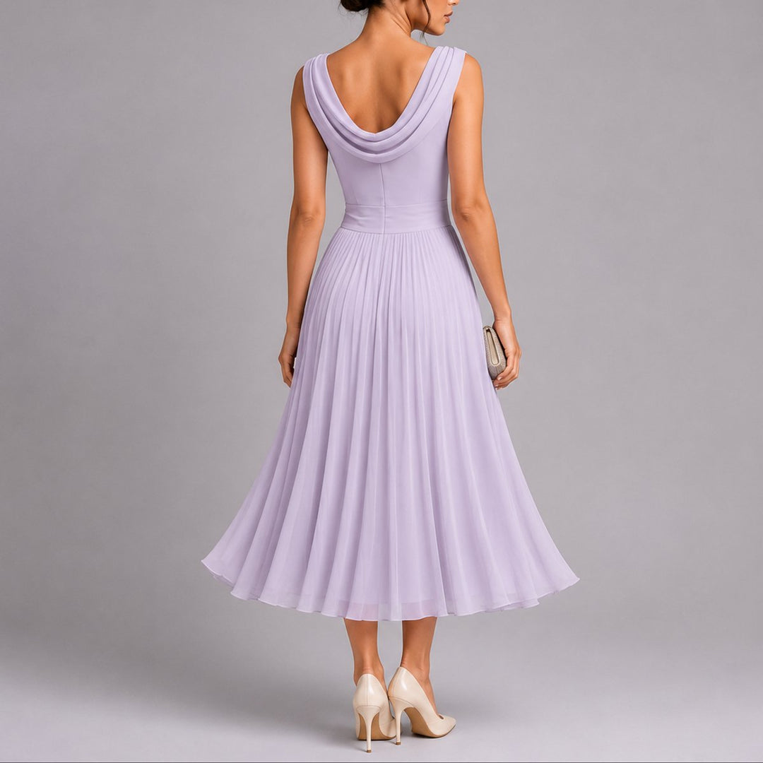 Women's Pleated Chiffon Sleeveless Midi Fall Wedding Guest Dress