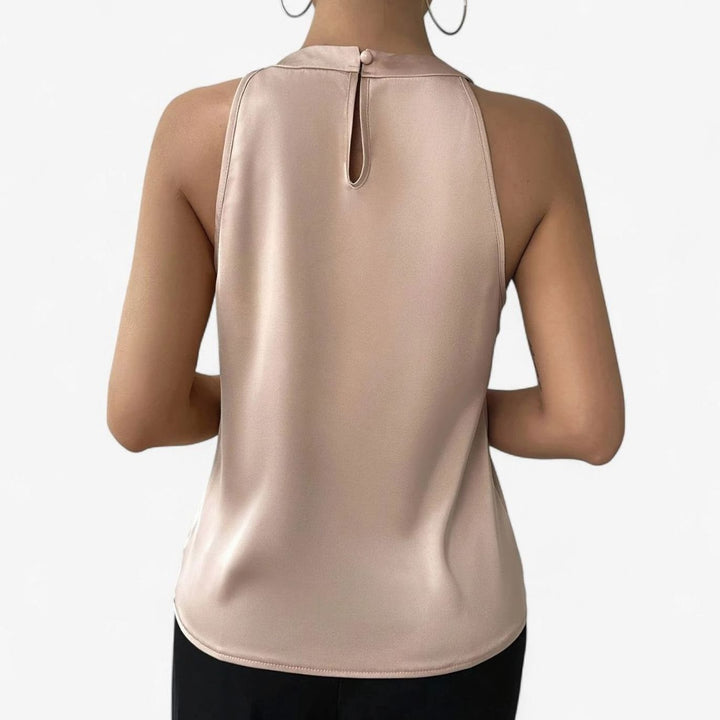 Women's Pleated Front Draped Halter Satin Tank Top