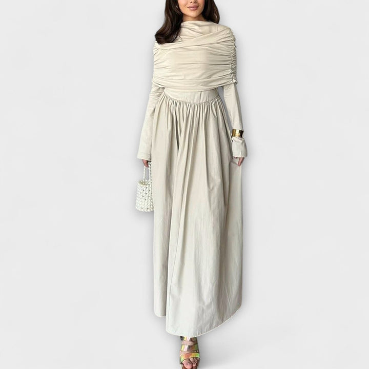 Women's Pleated High-Waist Flared-Sleeve Maxi Dress - White