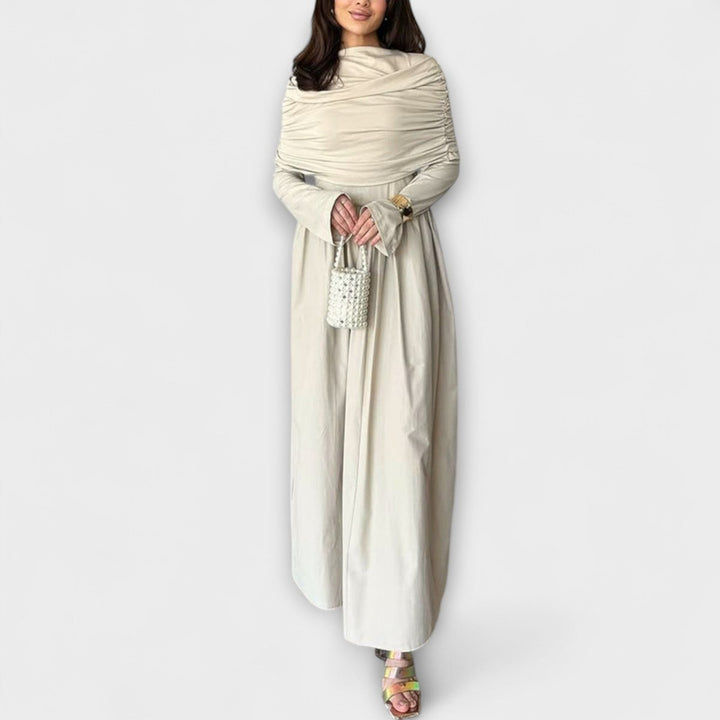 Women's Pleated High-Waist Flared-Sleeve Maxi Dress