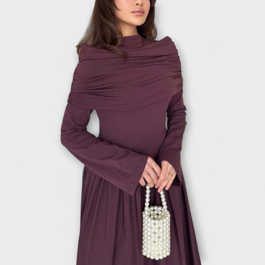 Women's Pleated High-Waist Flared-Sleeve Maxi Dress