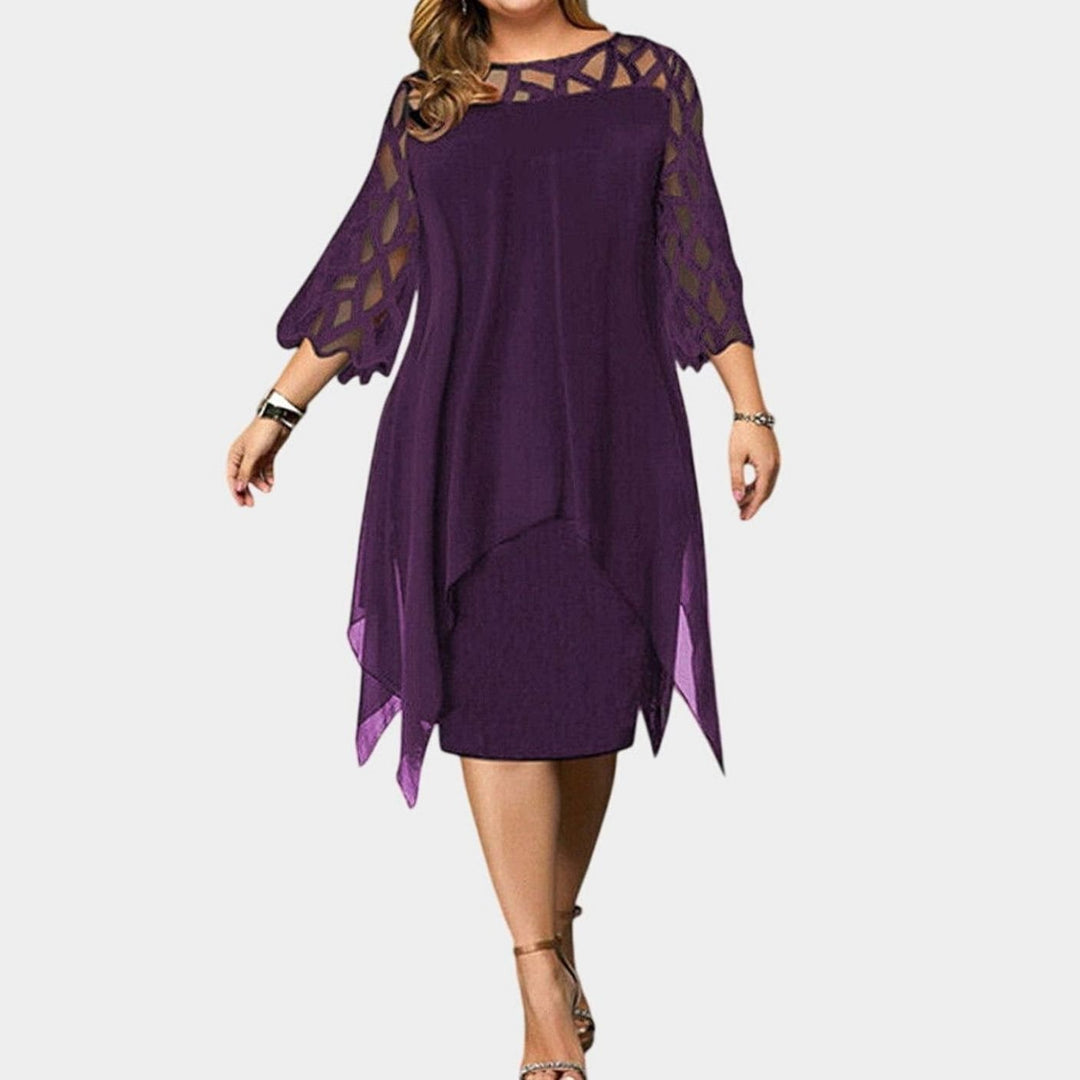 Women's Plus Size Lace Overlay Chiffon Midi Dress - Purple