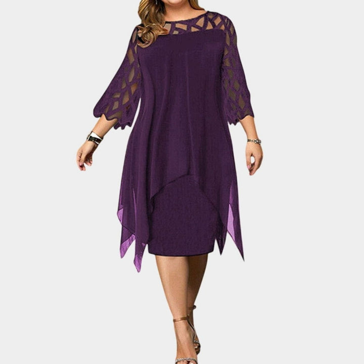 Women's Plus Size Lace Overlay Chiffon Midi Dress - Purple