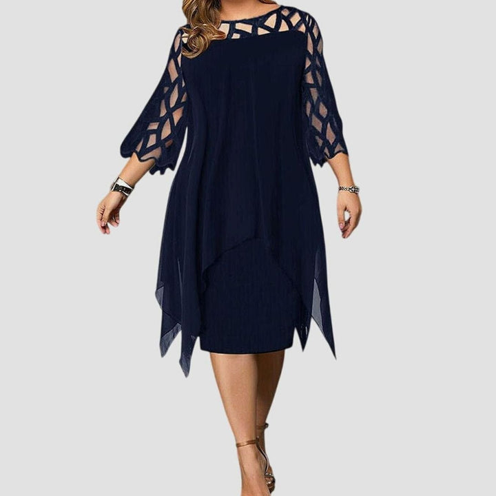 Women's Plus Size Lace Overlay Chiffon Midi Dress - Deep Blue