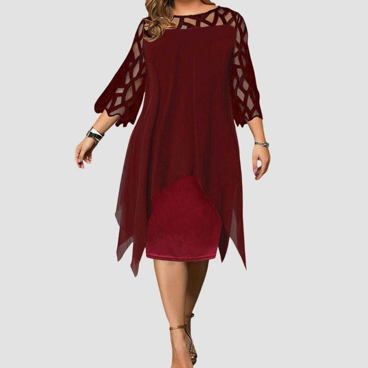 Women's Plus Size Lace Overlay Chiffon Midi Dress - Red Wine