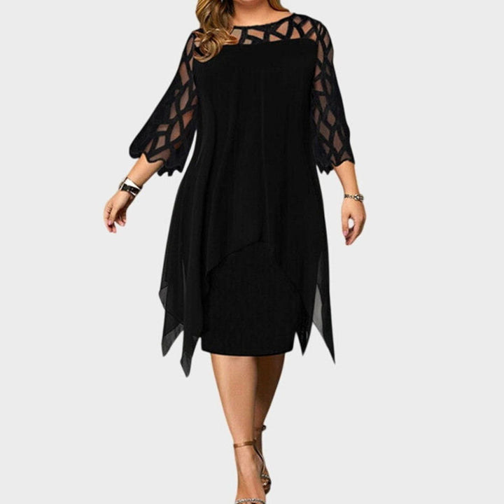 Women's Plus Size Lace Overlay Chiffon Midi Dress - Black