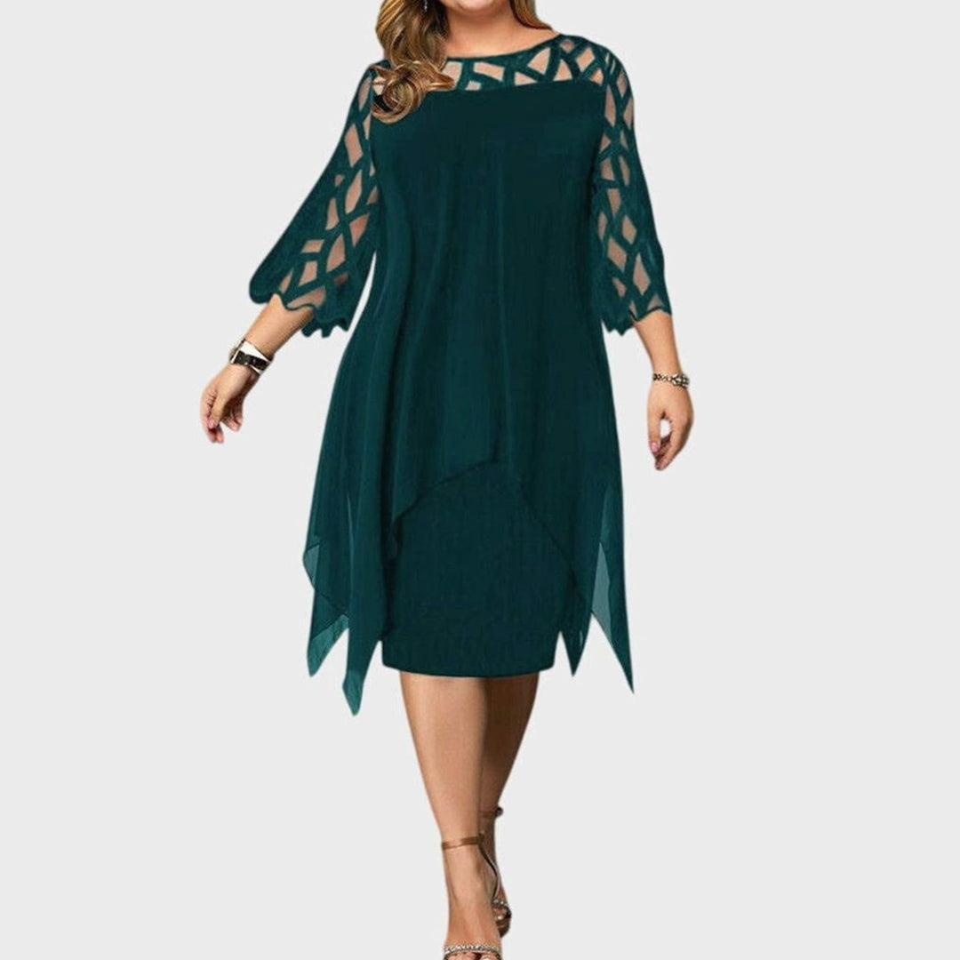 Women's Plus Size Lace Overlay Chiffon Midi Dress - Green