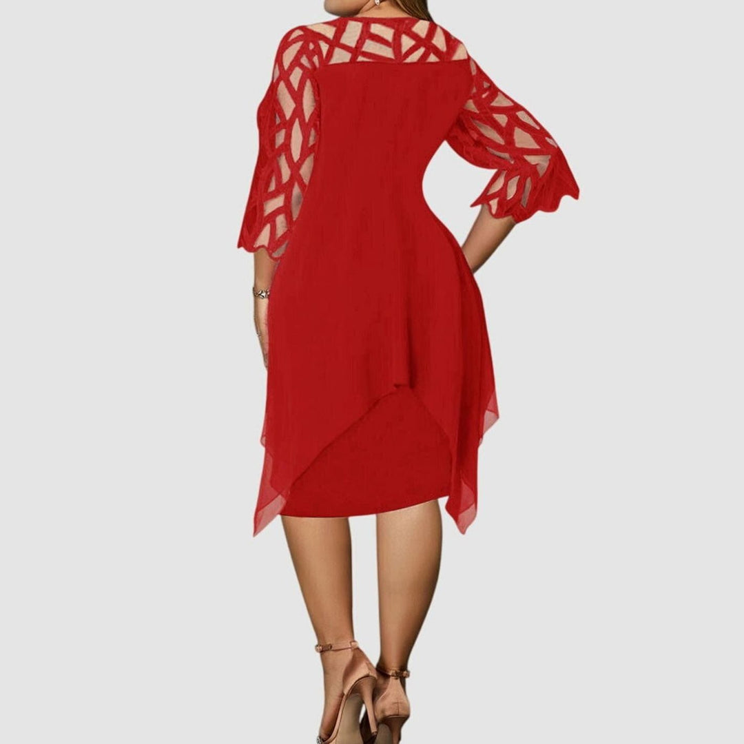 Women's Plus Size Lace Overlay Chiffon Midi Dress